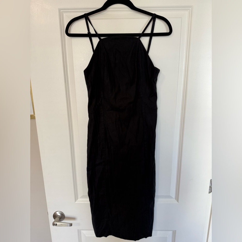 Anthropologie Black Linen-Blend High Neck Mini Dress